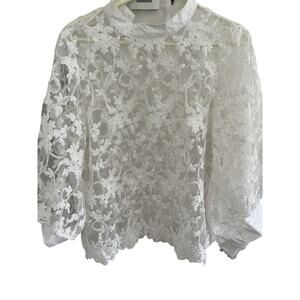 Lace Blouse Women L Sheer Pullover Butterfly Sleeve Fabric Collar Romantic Boho